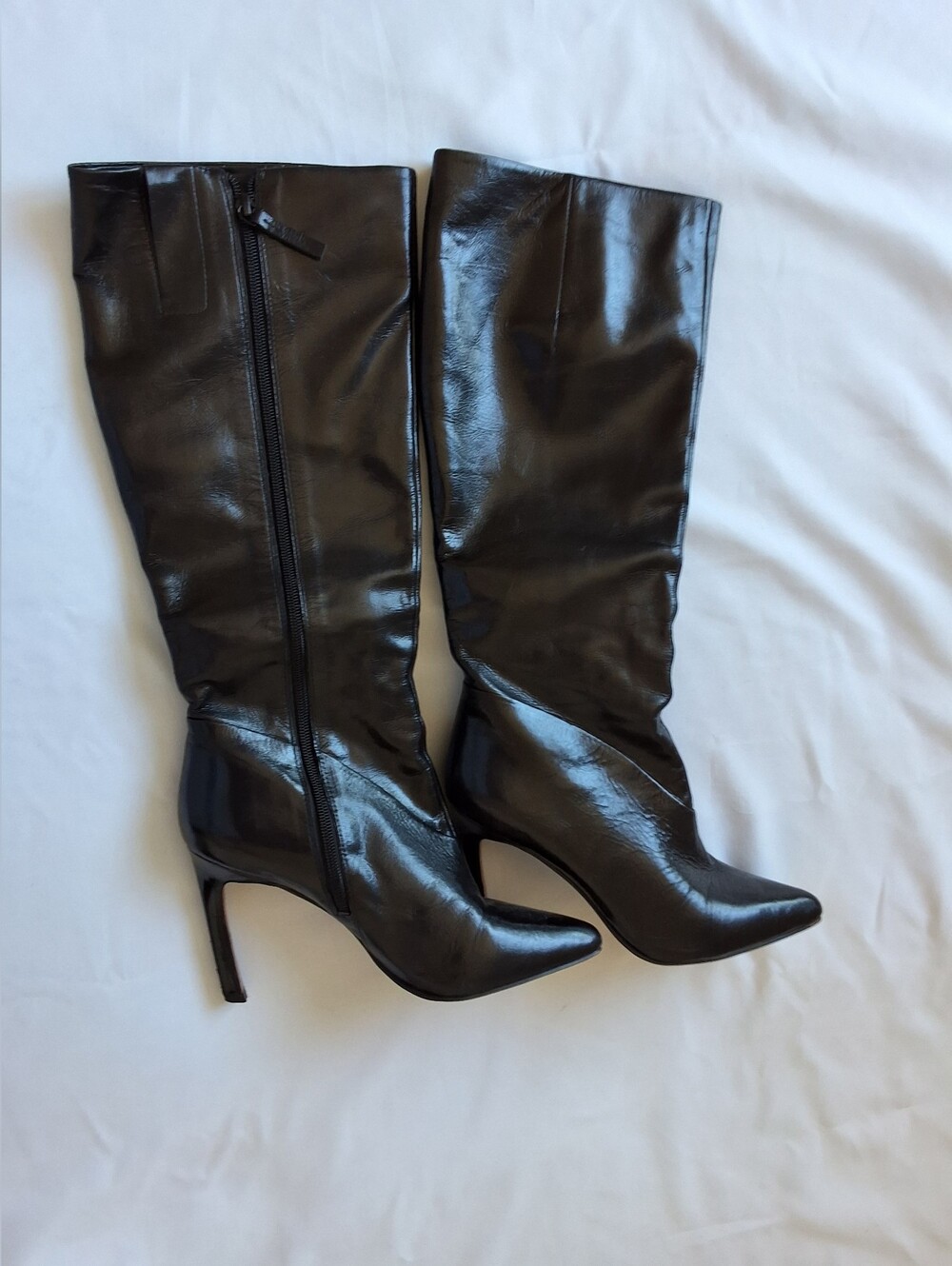 Nine West Black Leather Knee-High Stiletto Boots - Size 8